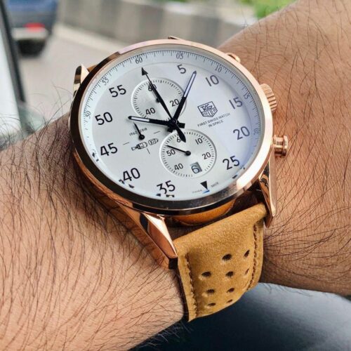 Tag Heauer Brown leather Chronograph Working Watch For Men