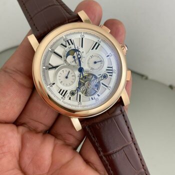 Cartier Watch : Men's Cartier Leather Luxurious Automatic Moon Watch - Chrono Working