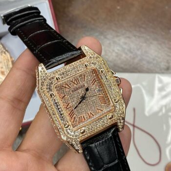 Cartier Luxurious Black Leather Diamond Edition Cartier Watch For Men (SG1048)