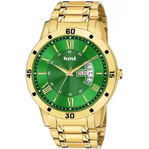 Analog Men hmt Watch Green Dial Gold Strap with Date Time