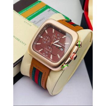 Luxurious Gucci Chronograph Brown Leather Edition Watch For Men