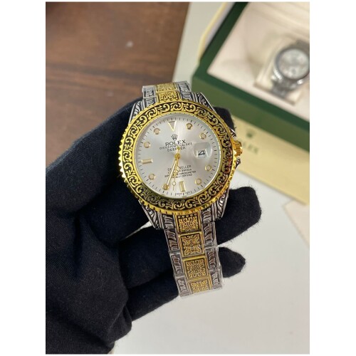 Men's Rolex Watch Silver Gold Arabic Luxury