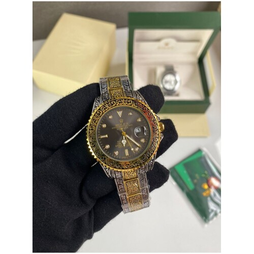 Rolex Watch Silver Gold Arabic Luxury for men