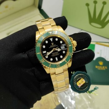 Gold Green Dial Automatic Rolex Submariner Watch For Men