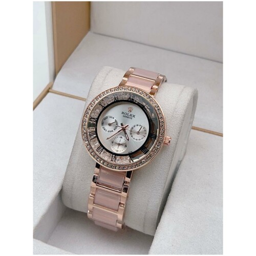 Rolex Watch For Lady Round Rose Gold Dial