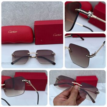 Cartier Sunglasses For Men Frameless Brown Gold 3
