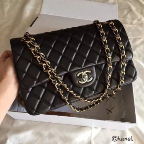 Chanel Handbag Classic Flap Bag Quilted Gold tone Jumbo Shoulder