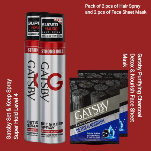 Gatsby Set Spray Super Hard Hair Spray and Gatsby Detox Face Sheet Mask for Men and Women 1