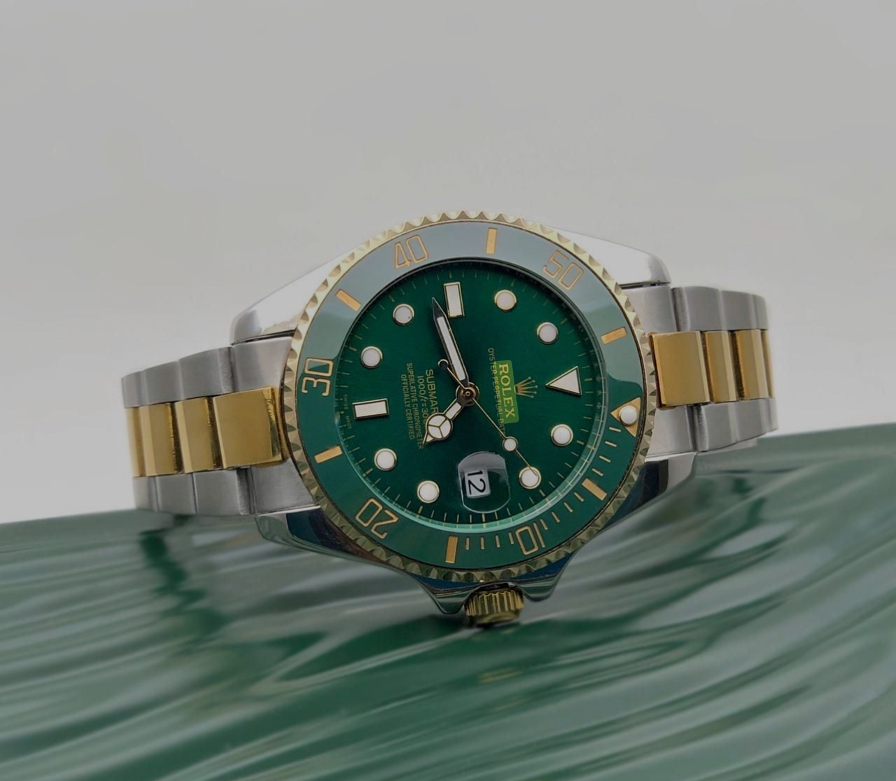 Gold Green Dial Automatic Rolex Submariner Watch For Men (SG270) - KDB Deals