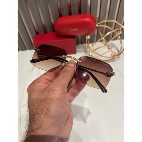 Mens Cartier Sunglasses Frameless Brown Gold 104 1