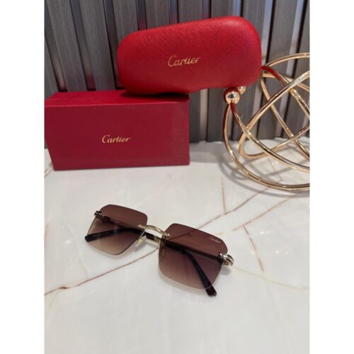 Mens Cartier Sunglasses Frameless Brown Gold 104 2