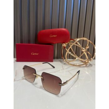 Men's Cartier Sunglasses Frameless Brown Gold_104