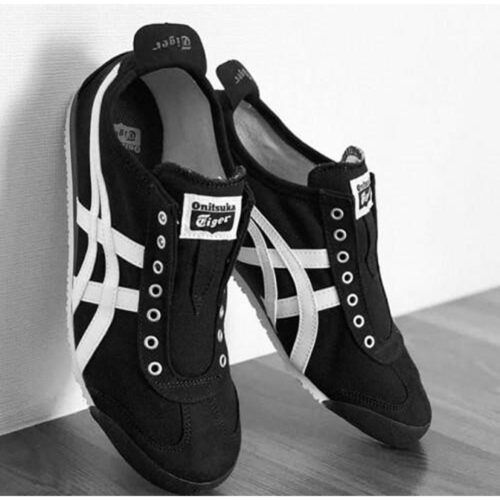 Mens Onitsuka Shoes Tiger Slip Ons Black White 2