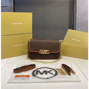 MICHAEL Michael Kors Pearl Medium Box Clutch ($235) ❤ liked on Polyvore  featuring bags, handbags, clutches, gol… | Pearl leather, Purses michael  kors, Brown handbag