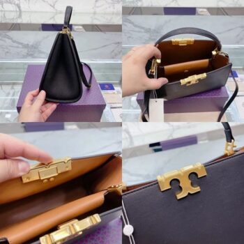 Tory Burch Black leather tote purse w gold chain | Leather tote purse,  Leather tote, Black leather tote