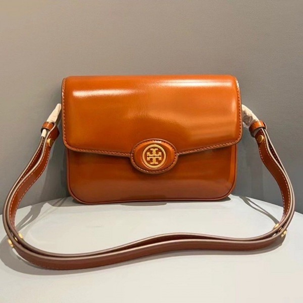 TORY BURCH Brown & Orange Leather Satchel Crossbody Bag