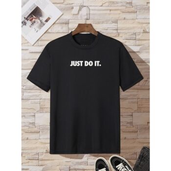 Trending Unisex Cotton Printed Just Do It T-Shirt - Black