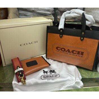 Coach Bag Field Tote With Og Box and Dust Bag With Pouch Premium Quality (Orange)