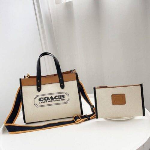 Coach Bag Field Tote With Og Box and Dust Bag With Pouch Premium Quality (White)