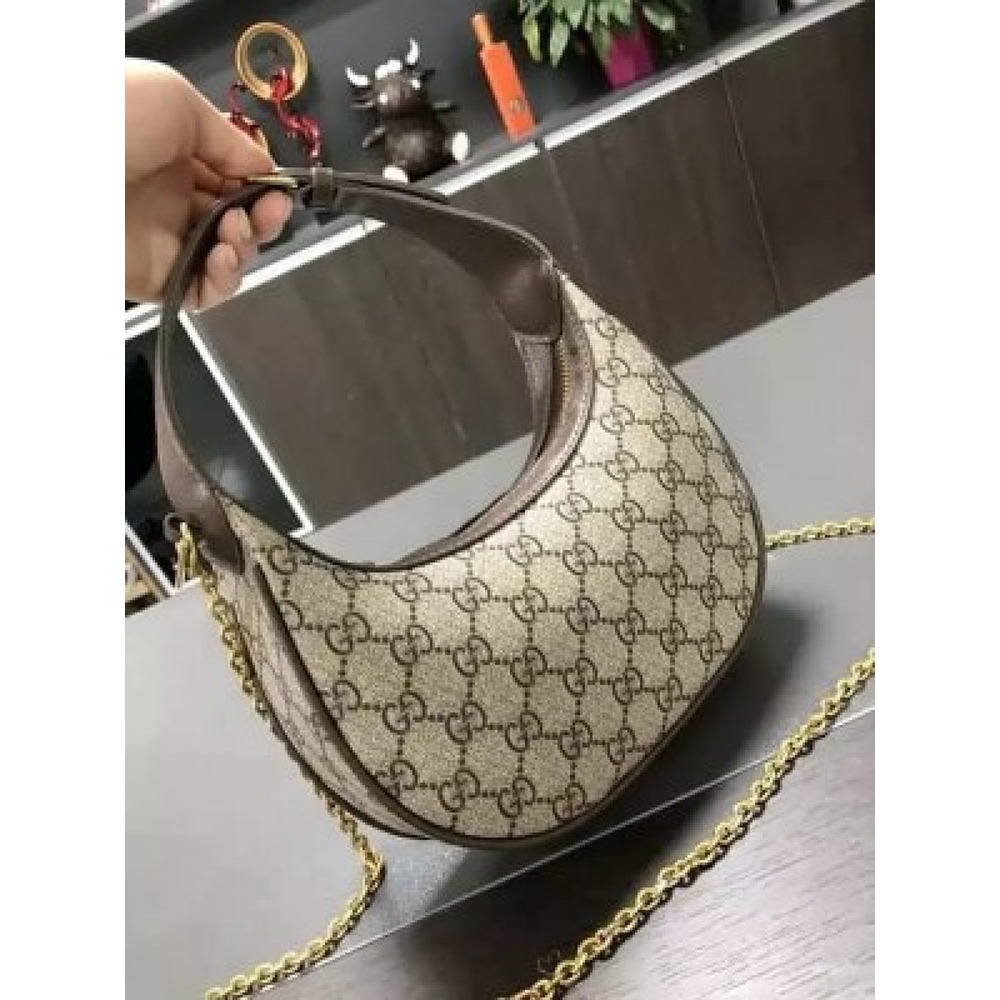 Gucci Half-moon GG Supreme Canvas & Leather Hobo Bag in Gray