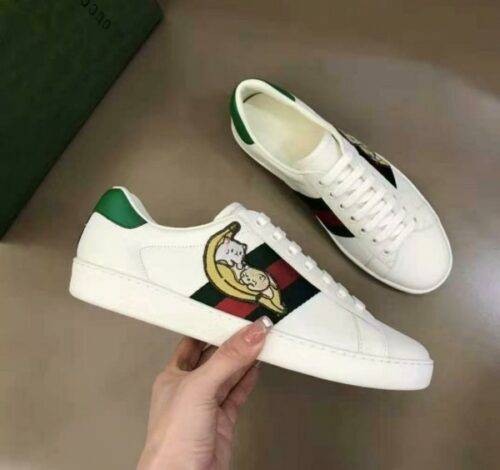 Gucci Shoes GG Bananya Ace Sneaker White Leather with Green and Red