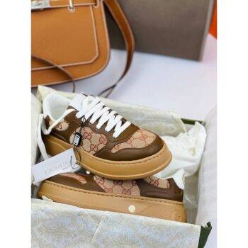 Gucci Sneakers GG Cream Canvas Leather For Men Shoes