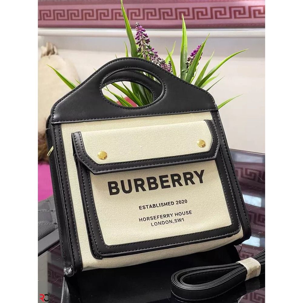 BURBERRY SHW Pocket Bag 2 Way Shoulder Handbag 8055746 Canvas Leather Black  | eBay