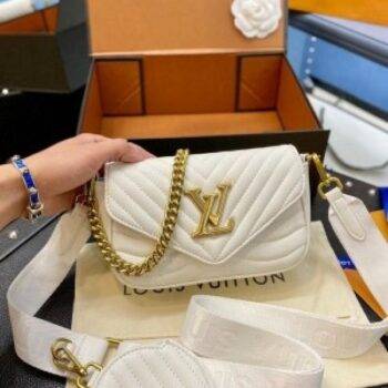 Louis Vuitton Handbag New Wave Pochette With Og Box and Bill With Chain Sling Pouch (White)