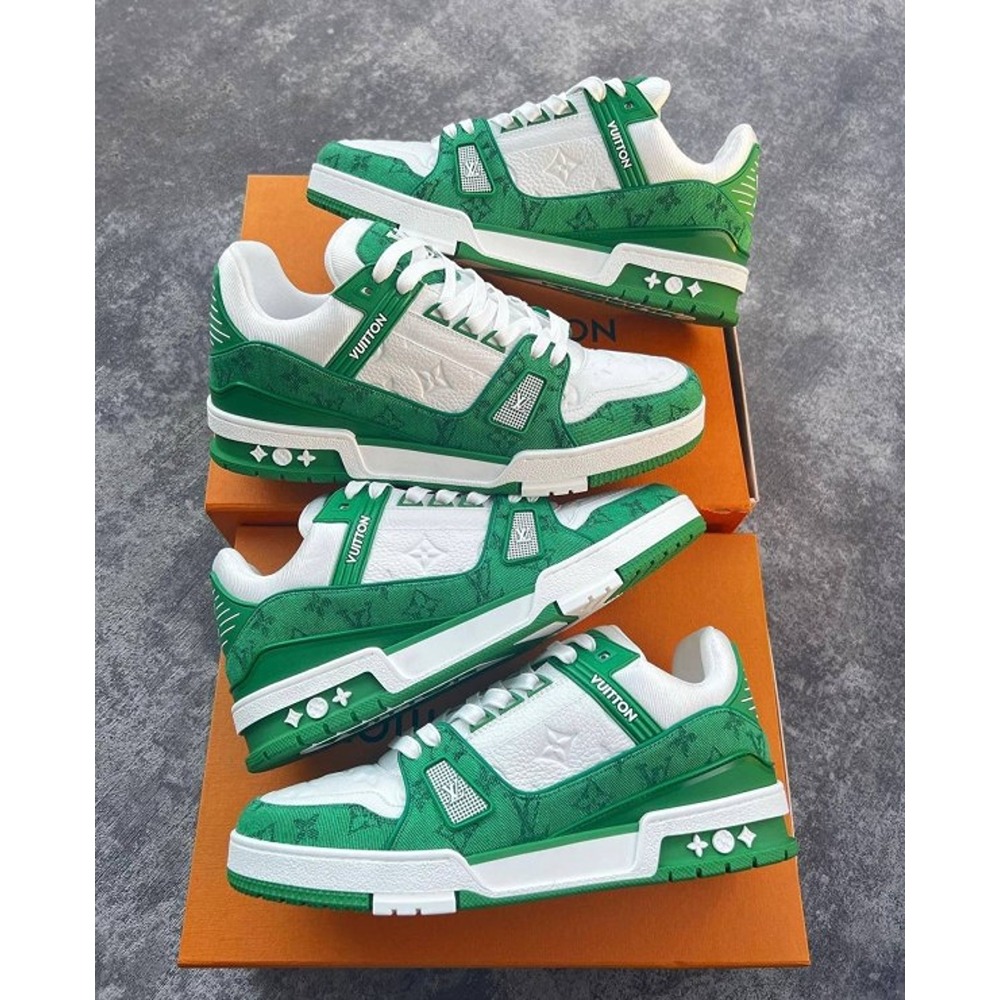 Lv trainer leather high trainers Louis Vuitton Green size 7 UK in