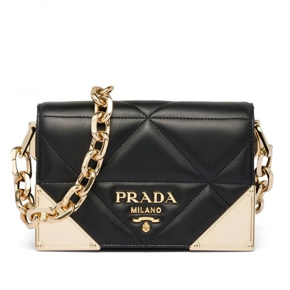 Prada Handbag Quilted Nappa Leather Shoulder Bag With OG Box Dust Bag Shoulder Strap Black 417