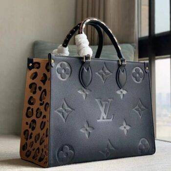 Stylish Women Louis Vuitton Handbag on the Go Side Leopard Black Tote Bag