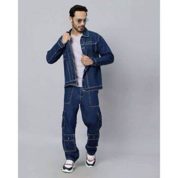 Premium Denim Tracksuit for Men, Denim Jacket with Baggy Jeans, Blue