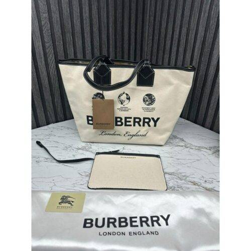 Burberry Bag Tote With Dust Bag and Pouch OFF WHITE BLACK 1