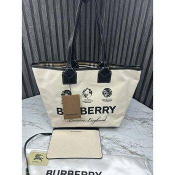 Burberry Bag Tote With Dust Bag and Pouch OFF WHITE BLACK 2