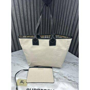 Burberry Bag Tote With Dust Bag and Pouch OFF WHITE BLACK 3