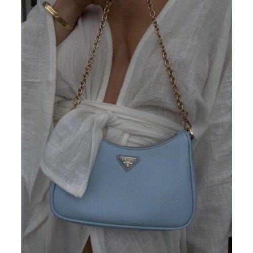 Prada Handbag Sky Blue Sling With Box and Dust Bag (S6) (No Return) (1)