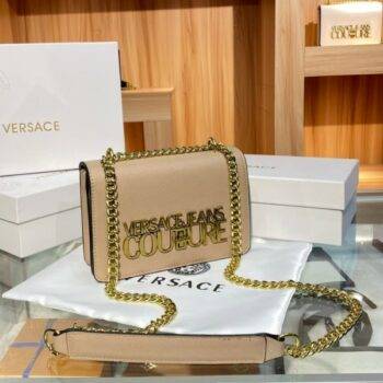 Versace Jeans Couture Bag Saffiano Lock Crossbody Bag With OG Gift Box & Dust Bag ( Khakhi)