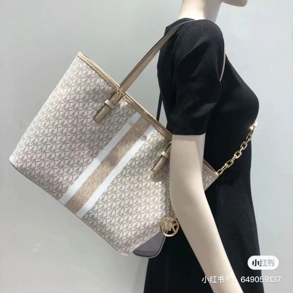 Michael Kors Charlotte Signature Leather Large Top Zip Tote Handbag Bag  (Pearl Grey) - Walmart.com